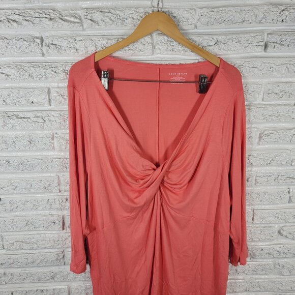 Lane Bryant Womens Top 26 28 Plus Tunic 3/4 Sleeve Orange ORA4E - Picture 3 of 7